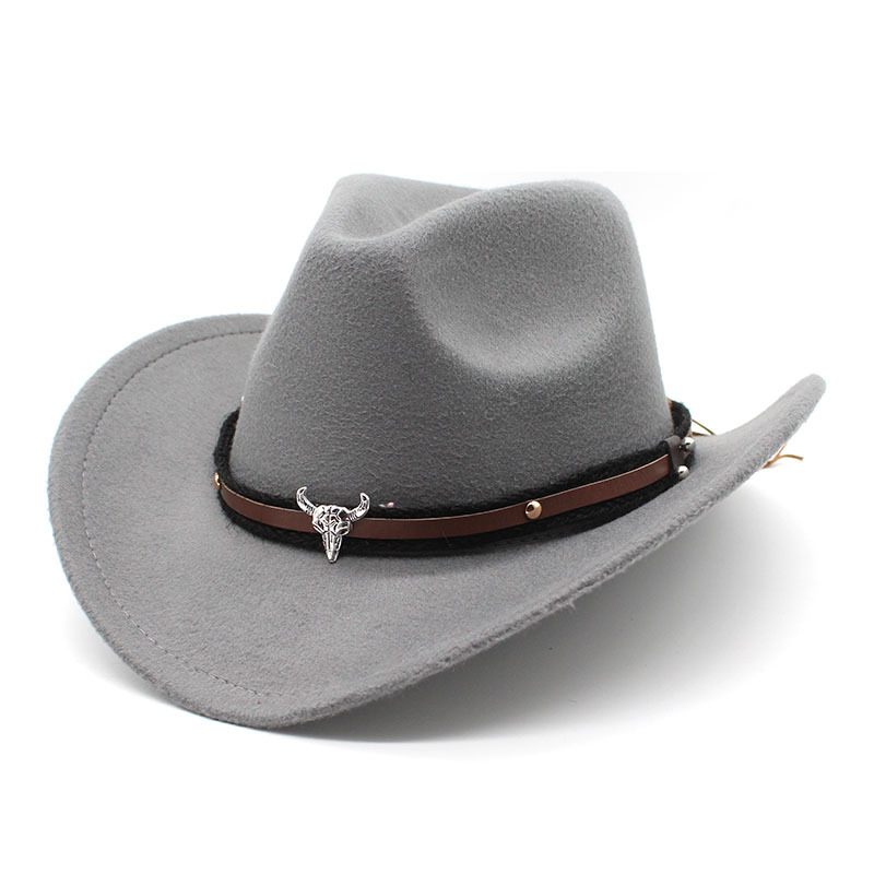 Étiquette tête de taureau en métal, Cowboy occidental, chapeau haut-de-forme en feutre de laine pour hommes et femmes, offre spéciale, automne et hiver_voghion.com