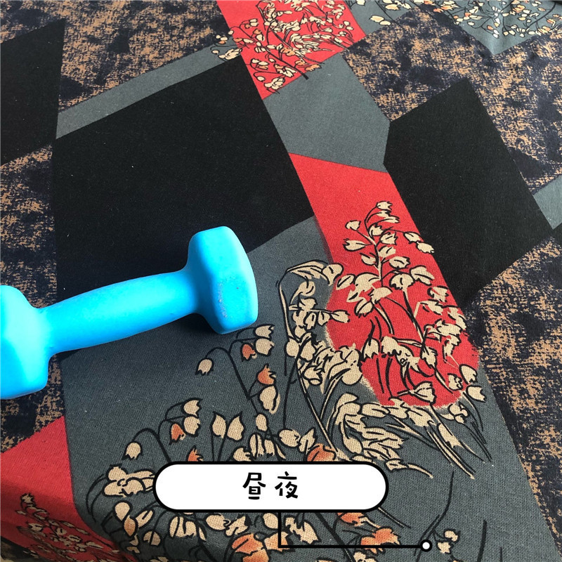 中棉麻蓝色印花布料青花瓷白底仿蜡染桌布服装装饰布料|undefined