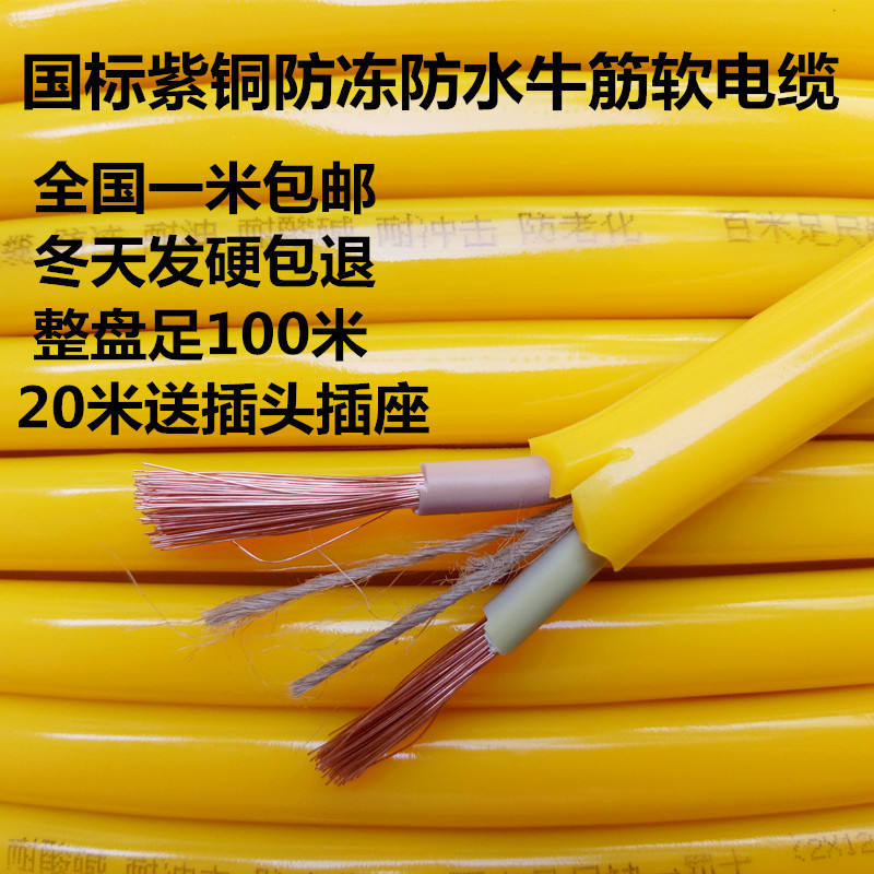 National Standard Pure Copper Tendon Soft Wire 2*1.01.5 2.5 Sheathed Wire Waterproof and Antifreeze Socket Power Cord Cable National Standard Pure Copper Tendon Soft Wire 2*1.01.5 2.5 Sheathed Wire Waterproof and Antifreeze Socket Power Cord Cable