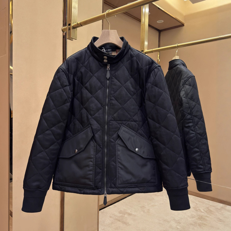 Bbr Diamond Check Quilted Temperature Control Barn Jacket (Pocket Letter Embroidery) Cotton Jacket for Men and Women