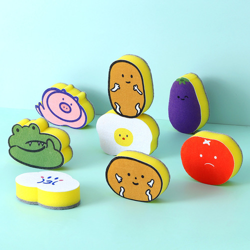 Kitchen Dishwashing Sponge Fruit Cute Decontamination Magic Cloth Scouring Pad Absorbent Durable Round Cartoon Sponge Cloth