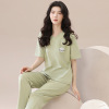 Cotton spring summer pijama, trousers, set, summer suit, with short sleeve, Korean style