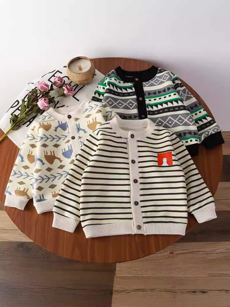 Cárdigan para niños más chaqueta de terciopelo para niños, bebé de punto, primavera y otoño, pequeño abrigo exterior, niños y niñas, cuello en V, estilo de moda, todo fósforo