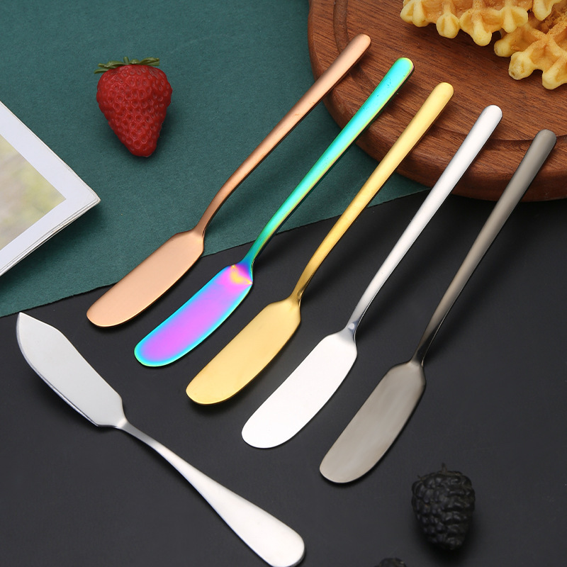 304 stainless steel butter knife thickened butter spatula Korean-style long handle jam knife golden cream cheese decorating knife 304 stainless steel butter knife thickened butter spatula Korean-style long handle jam knife golden cream cheese decorating knife