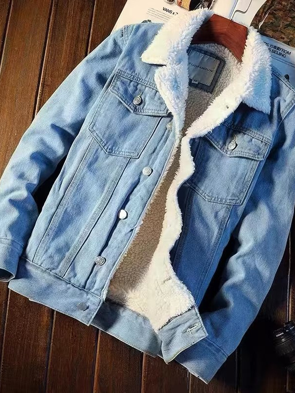 冬のレトロなベルベットデニムジャケットメンズユース韓国スタイル肥厚ジャケットトップトレンディな大きいサイズの外国貿易綿の服
