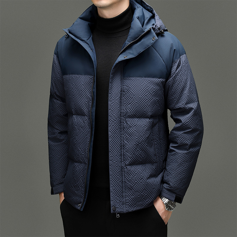 Chaqueta Corta de Plumas con Capucha 90% para Hombre de Plumón de Pato Térmico Grueso para Uso Diario