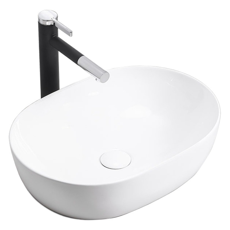 Lavabo Ovalado de Cerámica Integrado para Encimera, Lavabo Simple para Hotel, Lavabo de Borde Delgado para Lavarse las Manos image 1
