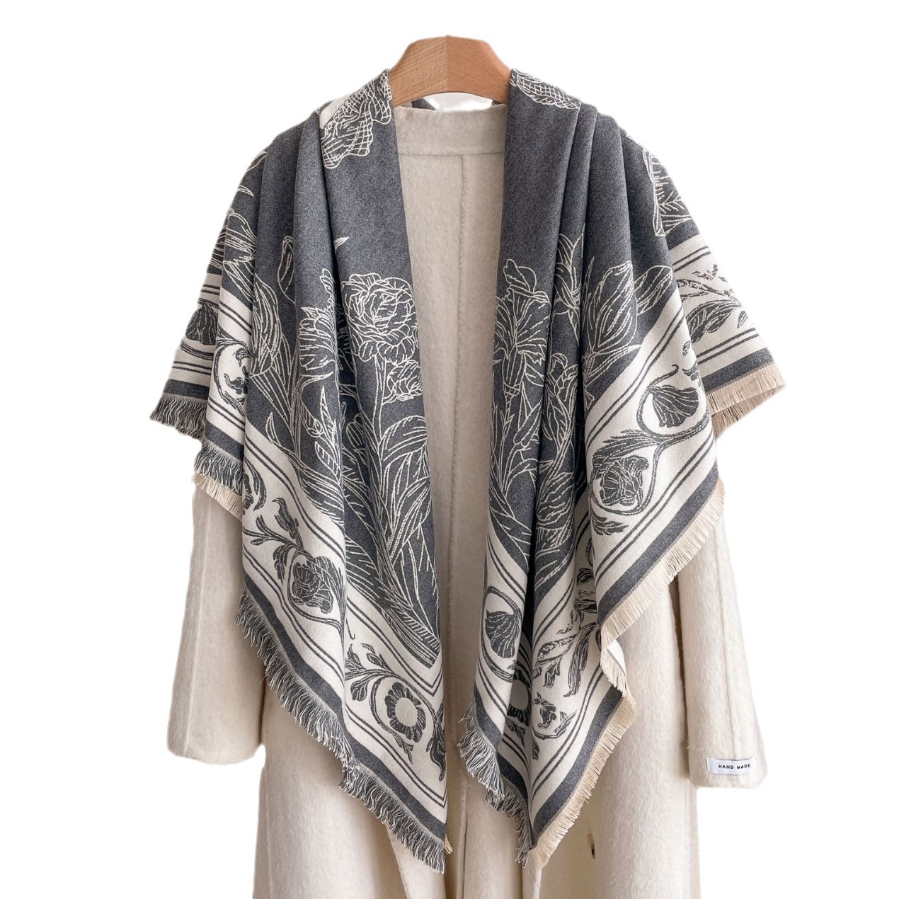 Impresión floral coreana toallas grandes engrosadas capa de decoración 2024 otoño y invierno doble cara imitación de cachemir abrigo abrigo