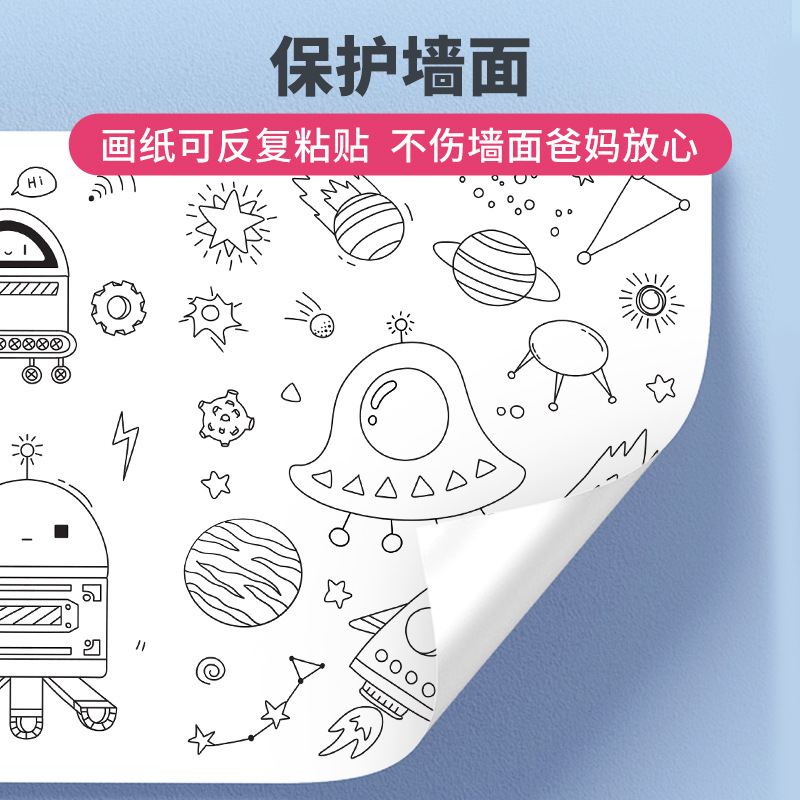 Papel para colorear tipo pergamino para niños, lienzo de 3 metros de largo para jardín de infantes, no mancha, se puede pegar a la pared, adecuado para lápices de colores.