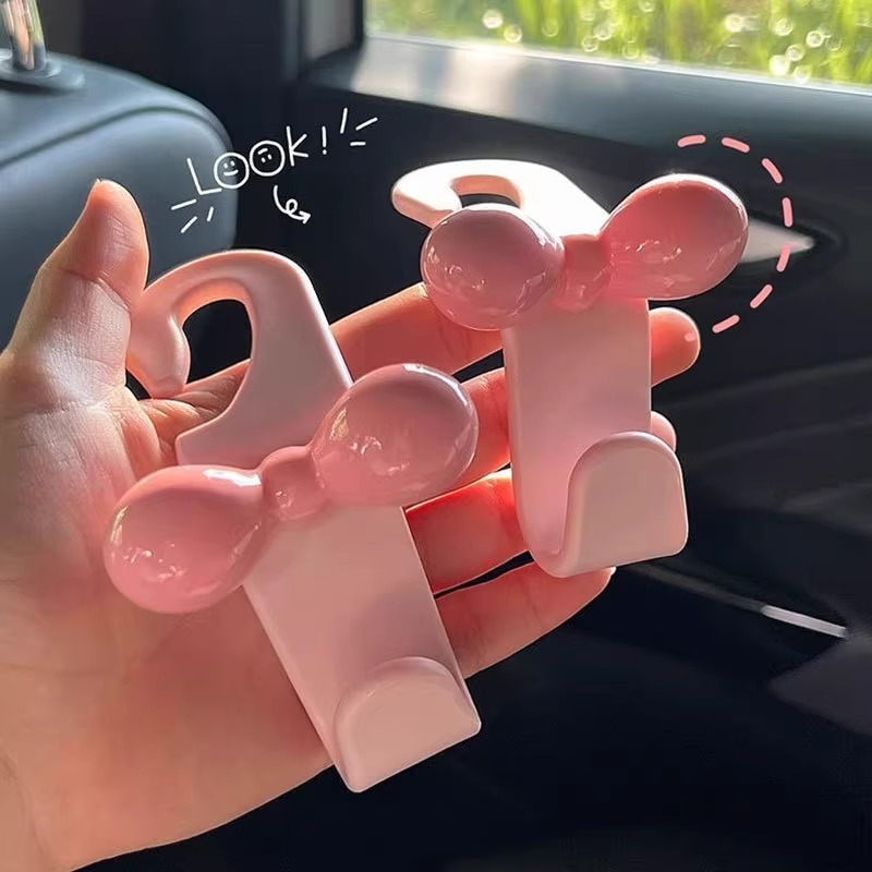 Bowknot Car Hook for Interior Storage, Pink Car Accessories, New Car Storage Bag, Car Hook