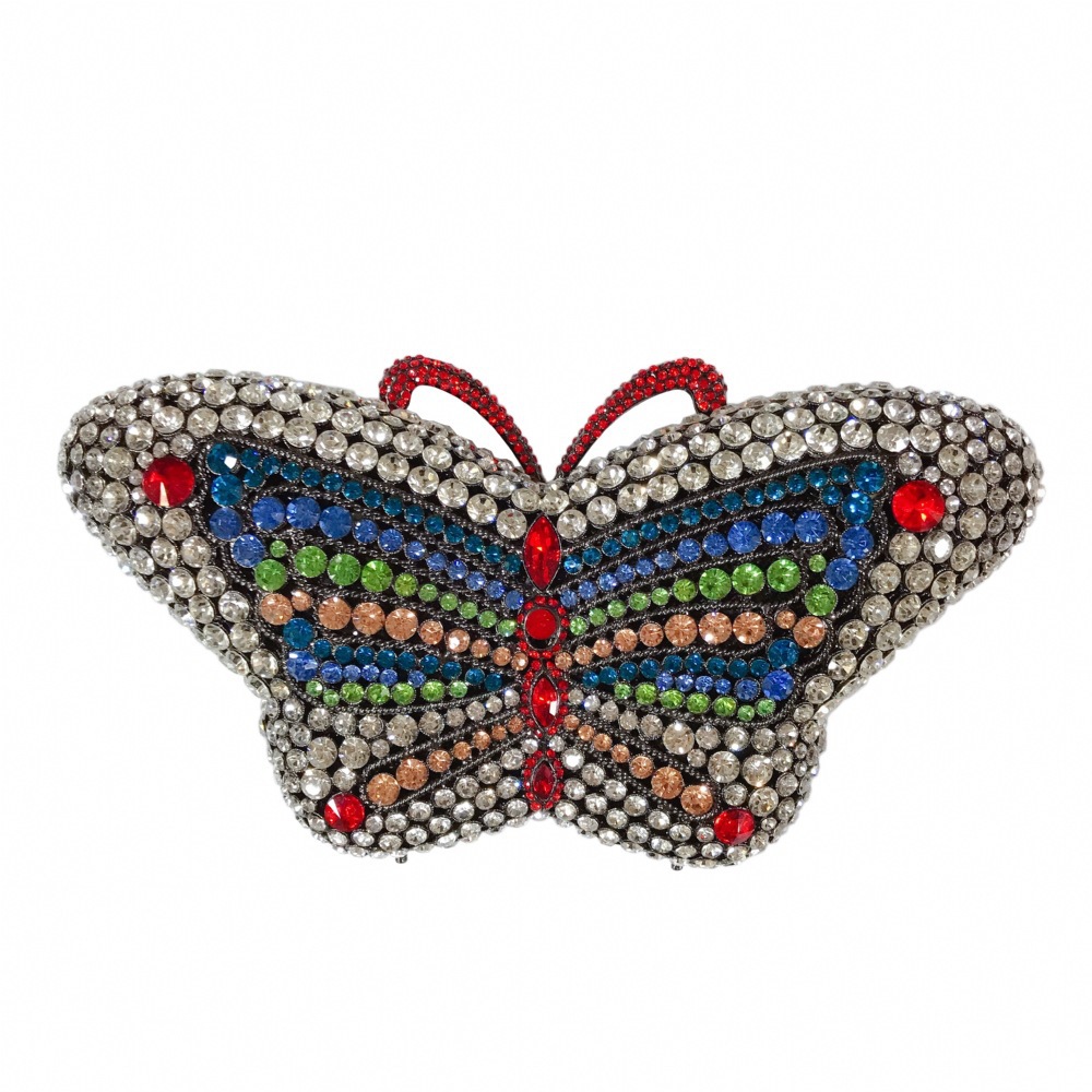 Bolsa de cena de mariposa con diamantes, caja dura hueca con diamantes llenos, bolsa de mano, bolso de fiesta, bolso de cristal, bolso de mujer
