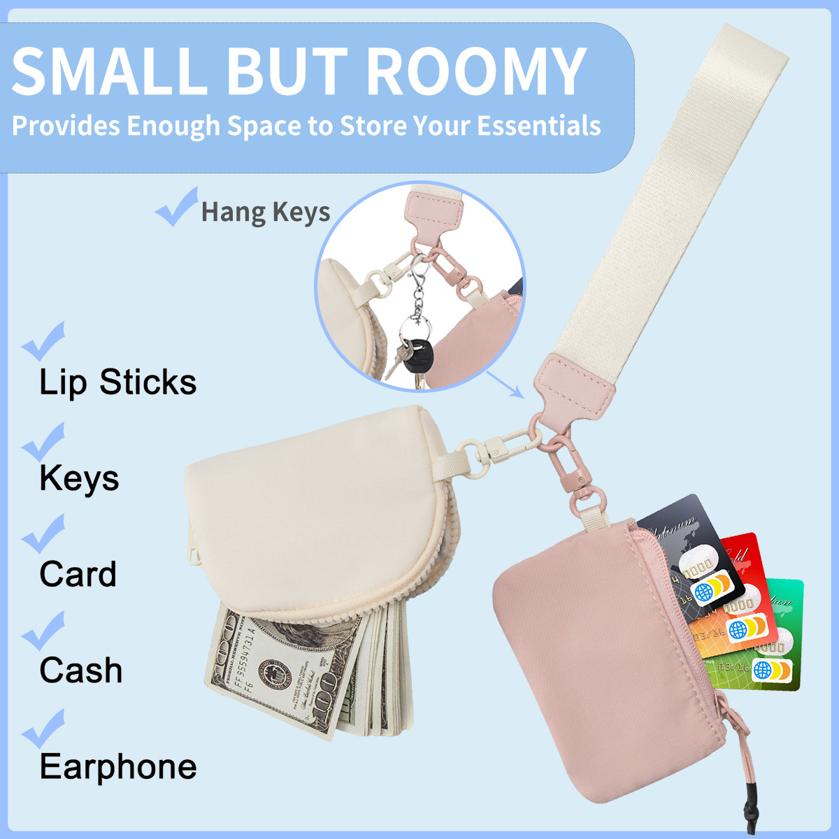 Bolso de muñeca para mujer Spot, bolso portátil Lulu para guardar tarjetas, monedero pequeño para tarjetas bancarias_voghion.com