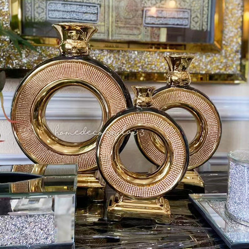 European style electroplated gold brushed ceramic flower arrangement model room living room wedding KTV hotel flower shop vase ornaments