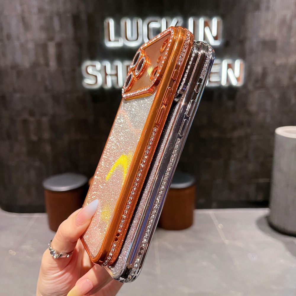 Adatto per iPhone 17 Pro Max con bordi quadrati impreziositi da diamanti, custodia glitterata sfumata per 16 Pro, 14/13, chiaro_voghion.com