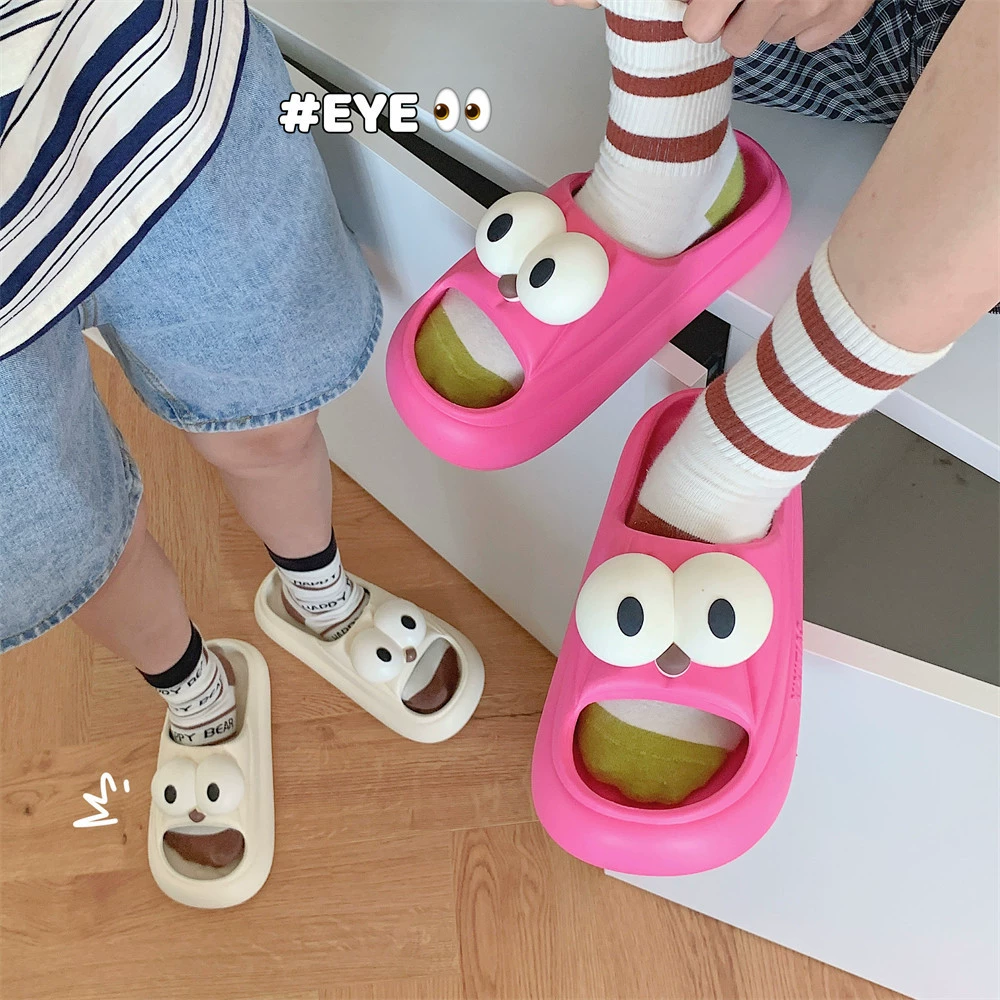Новые забавные индивидуальные сандалии и тапочки с большими глазами, забавные летние сандалии и тапочки интернет-знаменитостей, женские тапочки на ощупь