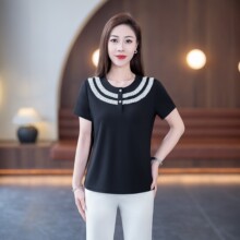 2026夏季新款圆领蕾丝边纯色短袖宽松显瘦百搭洋气妈妈装上衣9331