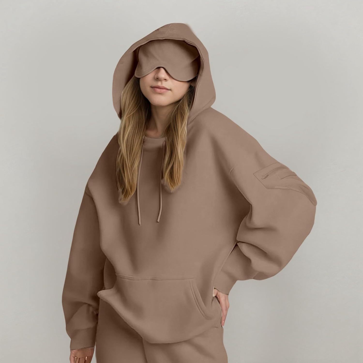 Women's Solid Colour Hooded Jumper Casual Pullover Top_voghion.com