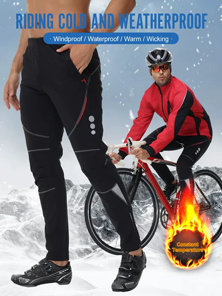 Autumn and Winter Men's Fleece-Lined Cycling Pants, Bicycle Fleece Pants, Outdoor Windproof Warm Pants, Group Purchase