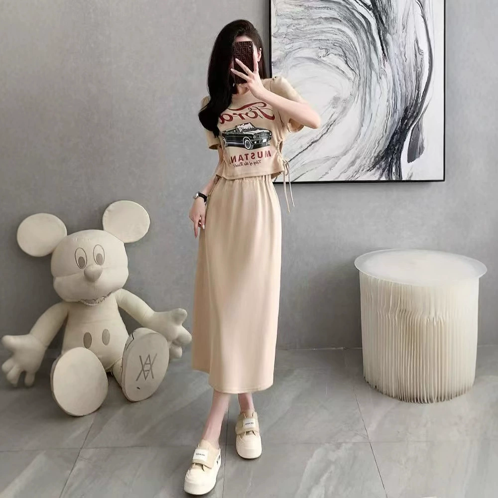 Полный комплект летней одежды для похудения и уменьшения возраста, повседневная спортивная полуюбка интернет-знаменитостей, женский костюм-двойка