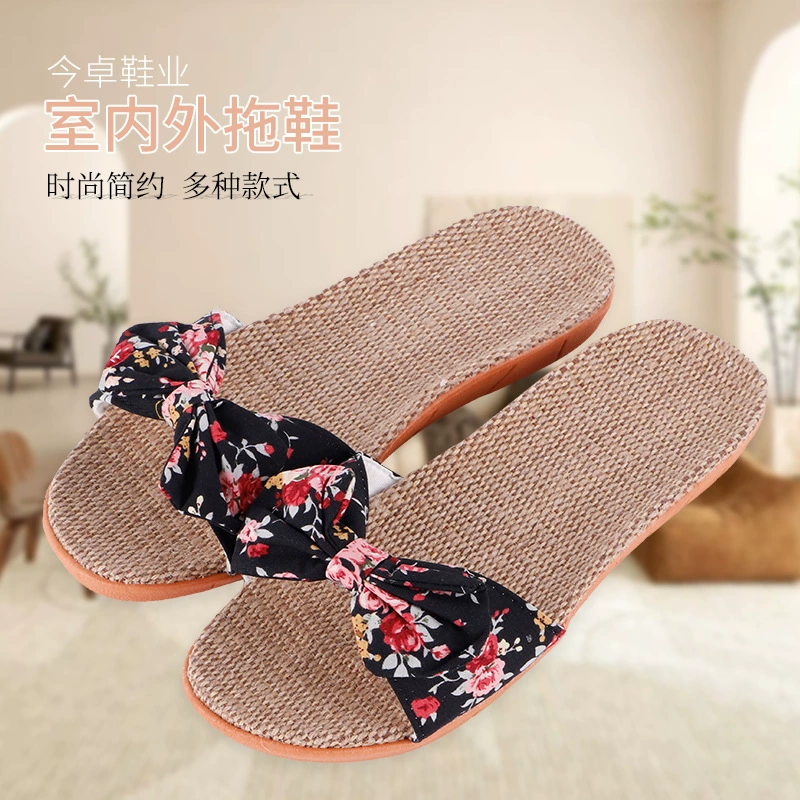 Фабрика оптовая продажа ткани льна четыре сезона комнатные тапочки хлопчатобумажные льняные пары нескользящие мягкие подошвы домашние тапочки с мягким дном