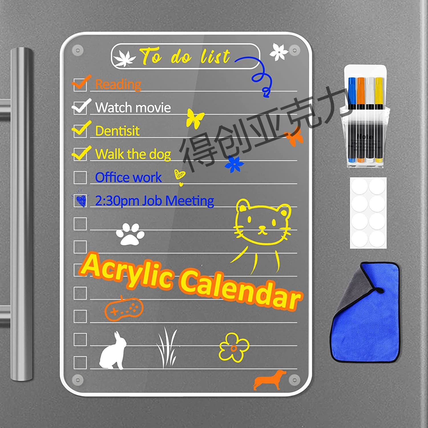 简约强磁亚克力干擦日历板磁吸冰箱贴干擦留言板备忘冰箱记事本