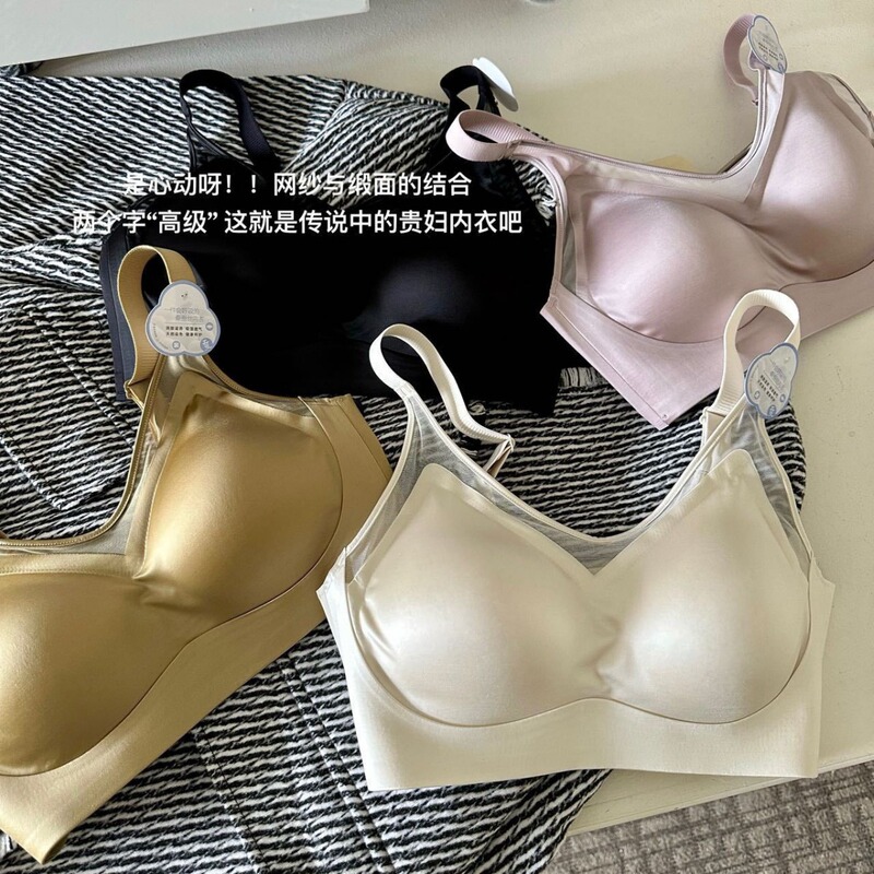 Original Seamless Satin Mesh Mulberry Silk Noble Care Bra Large and Small Breast Push-Up Support Adjustable Underwear for Women