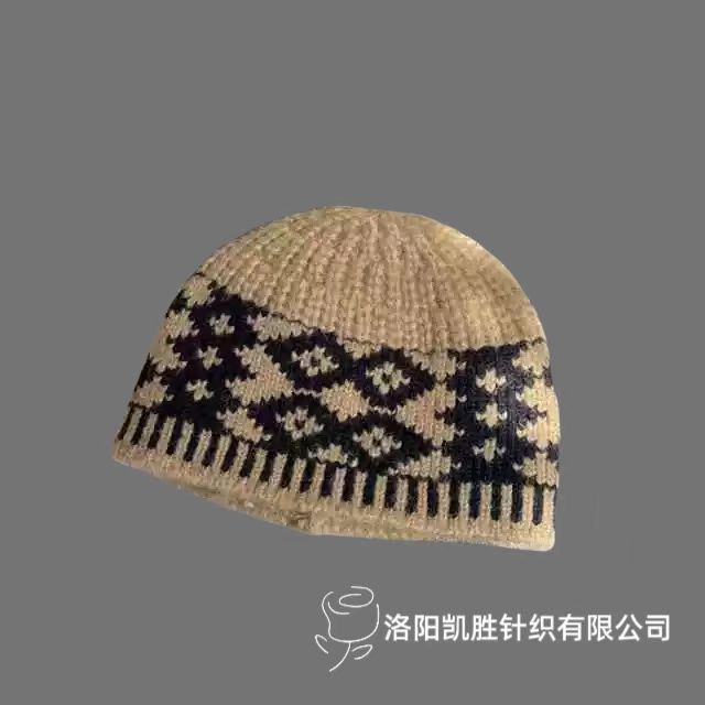 国境を越えたレトロな菱格ニット毛糸帽女性冬の韓国版の大頭囲は顔が小さい保温防寒包頭帽子である|undefined