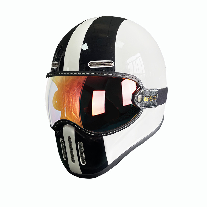 Motorbike Helmet, Motuoche Motosiklet kaskı (dəbilqə) - black-and-white-white-colored-lens-m55-56