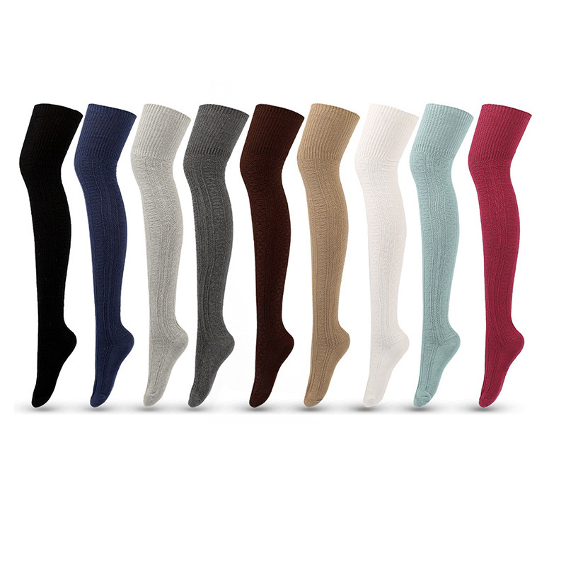 Cross-Border Thigh Socks, High Socks, Autumn and Winter Long Boot Socks, Women's Socks, Cotton Knitted Over-The-Knee Socks, Manufacturer Wholesale Knitted Cotton Socks