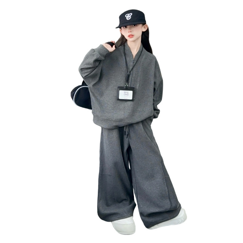 女童秋季套装2025新款中大童时尚休闲运动服女孩卫衣卫裤两件套潮|undefined
