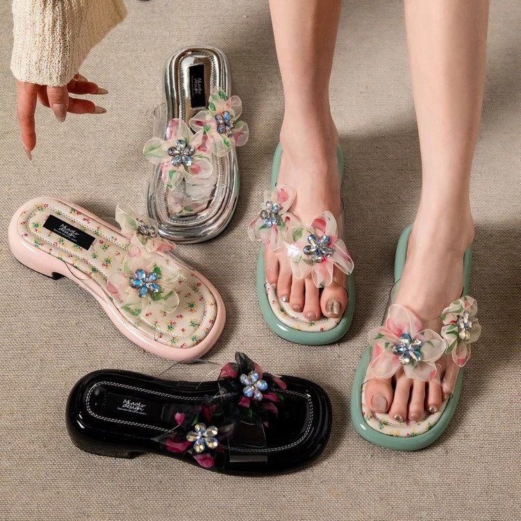 "Miaolu" estilo de ballet fresco ~ zapatillas de talón grueso de la mujer de verano con sandalias de dedos desnudos