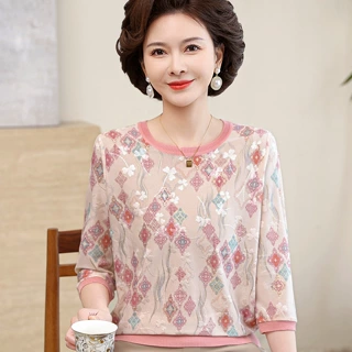 2026洋气妈妈春装小衫时尚中袖T恤中老年女装夏季上衣薄款打底衫