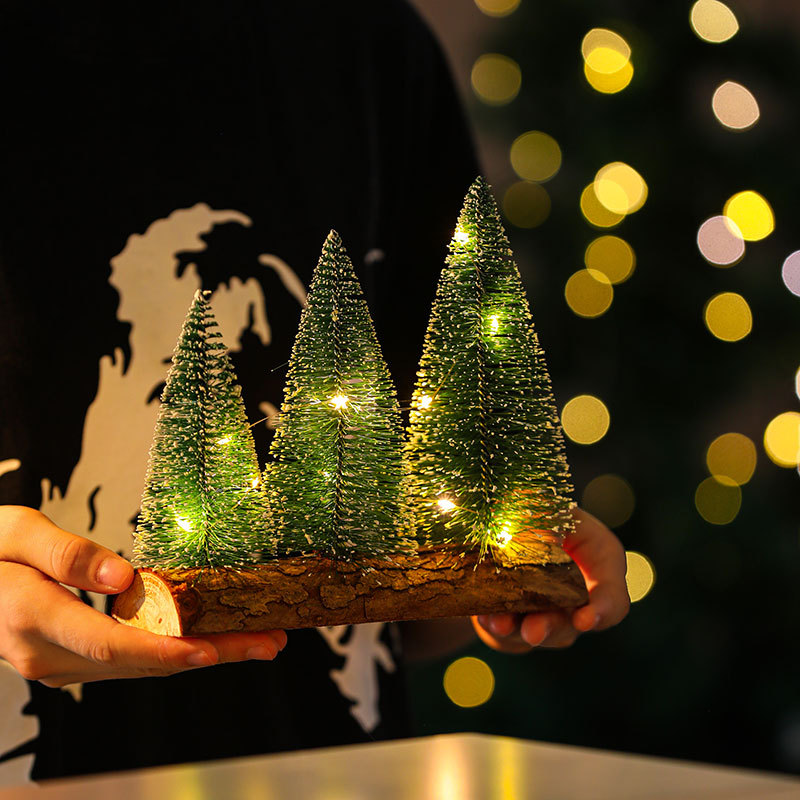 Decoraciones de árbol de Navidad de escritorio personalizadas Mini árbol de Navidad con iluminación de escena decorativa de atmósfera de vacaciones