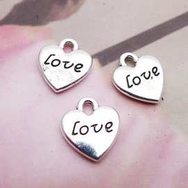 LY1214  11*10mm合金爱心字母牌古银色挂件饰品配件200个/包0.8克