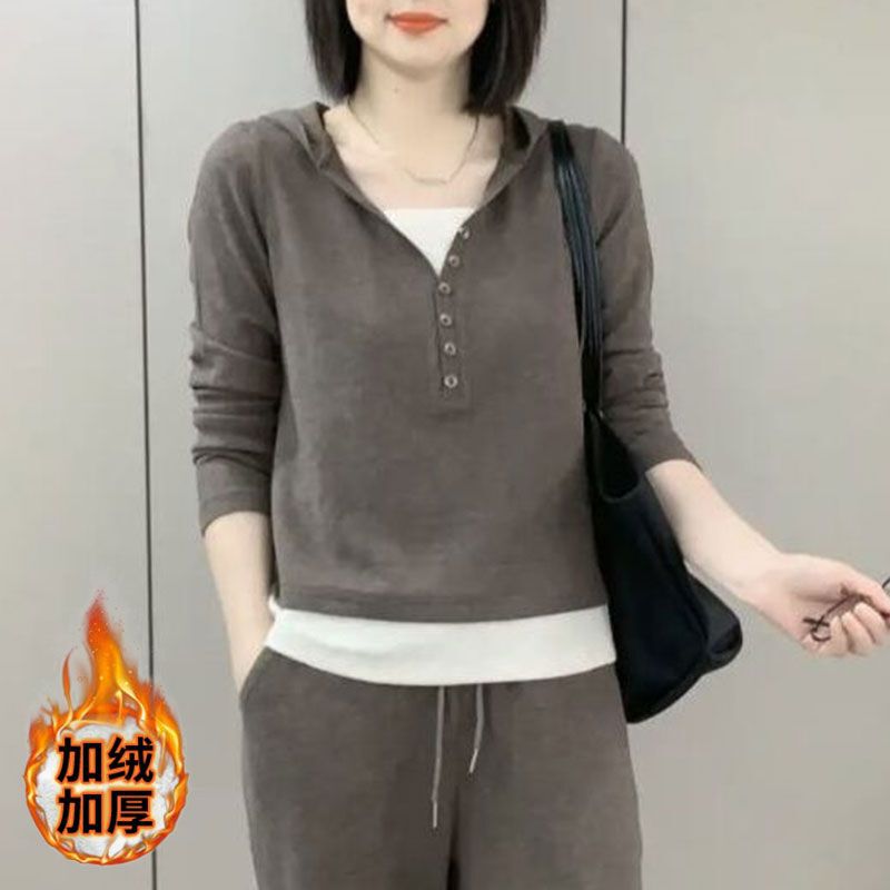 连帽卫衣女2025春秋新款休闲套头长袖韩版时尚百搭显瘦假两件上衣|undefined