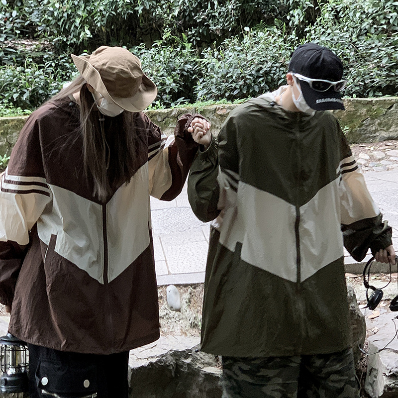 Color de contraste ropa de protección solar para hombres diseño de verano sentido nicho pareja montañismo al aire libre camping Seda de hielo de secado rápido chaqueta de ropa de protección solar image 3