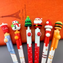厂家供应创意软胶圣诞系列转转插套圆珠笔 LOGO可定制