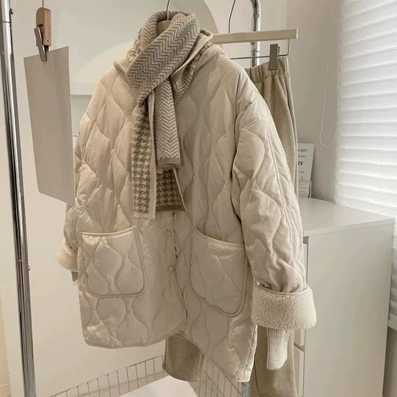 Lightweight thin down jacket, Korean style, loose fit, warm quilting, sizes S–2XL