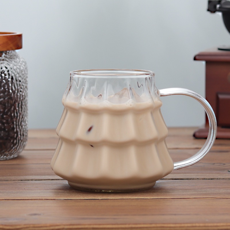Taza de vidrio de Navidad con mango, taza de café helado, taza de latte americana, taza de leche casera transparente de alto silicio