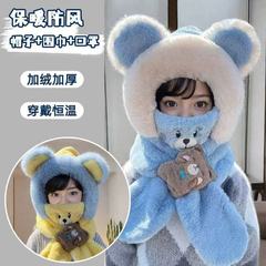 可爱儿童加绒帽子秋冬围巾冬季围脖一体宝宝护耳保暖口罩女童加厚