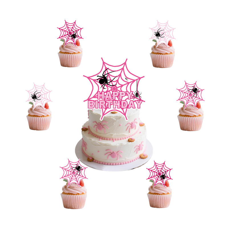 新しいピンクのスパイダーマンをテーマにした誕生日パーティーラテアート吊り下げレインフラワーカーテン食器セット雰囲気装飾|undefined