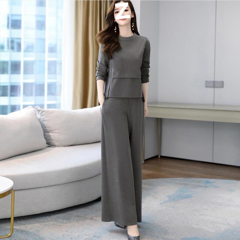 Wide-Leg Pants Suit 2022 Spring and Autumn New Style for Women, Age-Reducing, Slimming, Stylish, Casual, Elegant Skirt-Pants Two-Piece Set Wide-Leg Pants Suit 2022 Spring and Autumn New Style for Women, Age-Reducing, Slimming, Stylish, Casual, Elegant Skirt-Pants Two-Piece Set