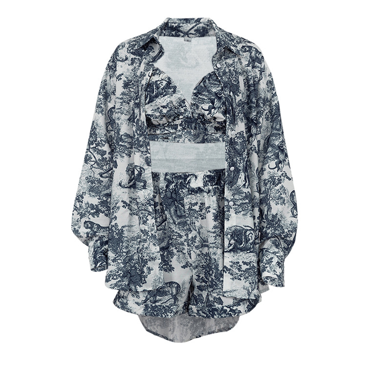436g Weight Long Sleeve Sleeve Length Polyester Fabric Type Shorts Co-ord Set Sets Type 3 Pieces Set Quantity Holiday Occasion V Neck, Turndown Neckline Loose Fit Type Animal, Plant Pattern Summer, Spring Season Women's Gender Printing, Button Design Vintage Style, Streetwear Style Holiday Women's Vintage Style Streetwear Animal Plant Polyester Printing Button Shorts Co-ord Set Shorts Sets 10