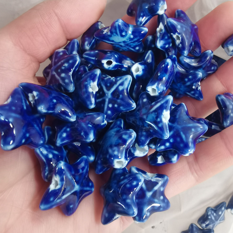 陶瓷海星高温窑变散珠配件串珠手工diy瓷珠手机链五角星手链项链|undefined