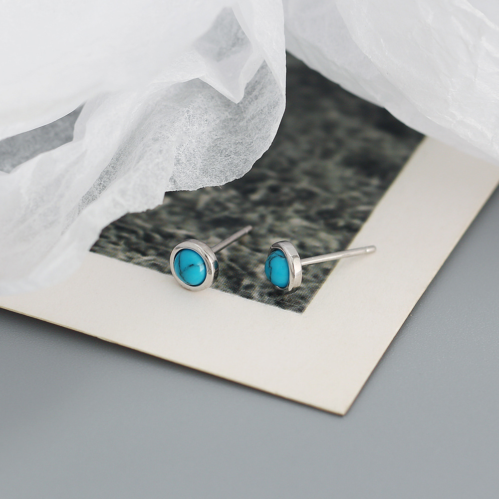 Simple Style Geometric Sterling Silver Ear Studs Plating Turquoise 925 Silver Earrings