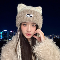 韩版冬季新款帽子女加绒保暖针织帽字母大头围毛线帽显脸小包头帽