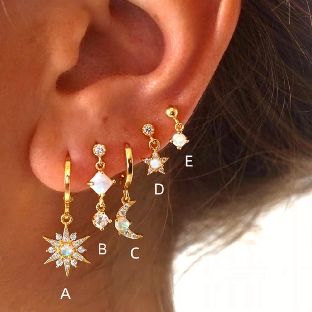 1 Pièce Argent Sterling 925 Soleil Star Lune Zircon Boucles D'oreilles display picture 6