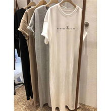 中长款过膝纯棉白色短袖连衣裙女夏外穿2025新款宽松开叉T恤裙