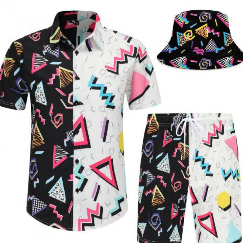 European and American New Shirts Amazon 3D Printing Normcore Printing Men's Shirts T-Shirts Short-Sleeved Shorts Beach Suits