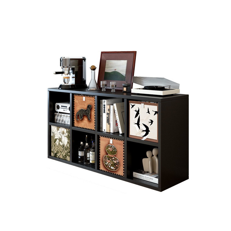 Gabinete de cuadrillas de madera sólida negra, estante de libros Carlake, estante de almacenamiento, armario de almacenamiento bajo, piso de ocho cuadrillas